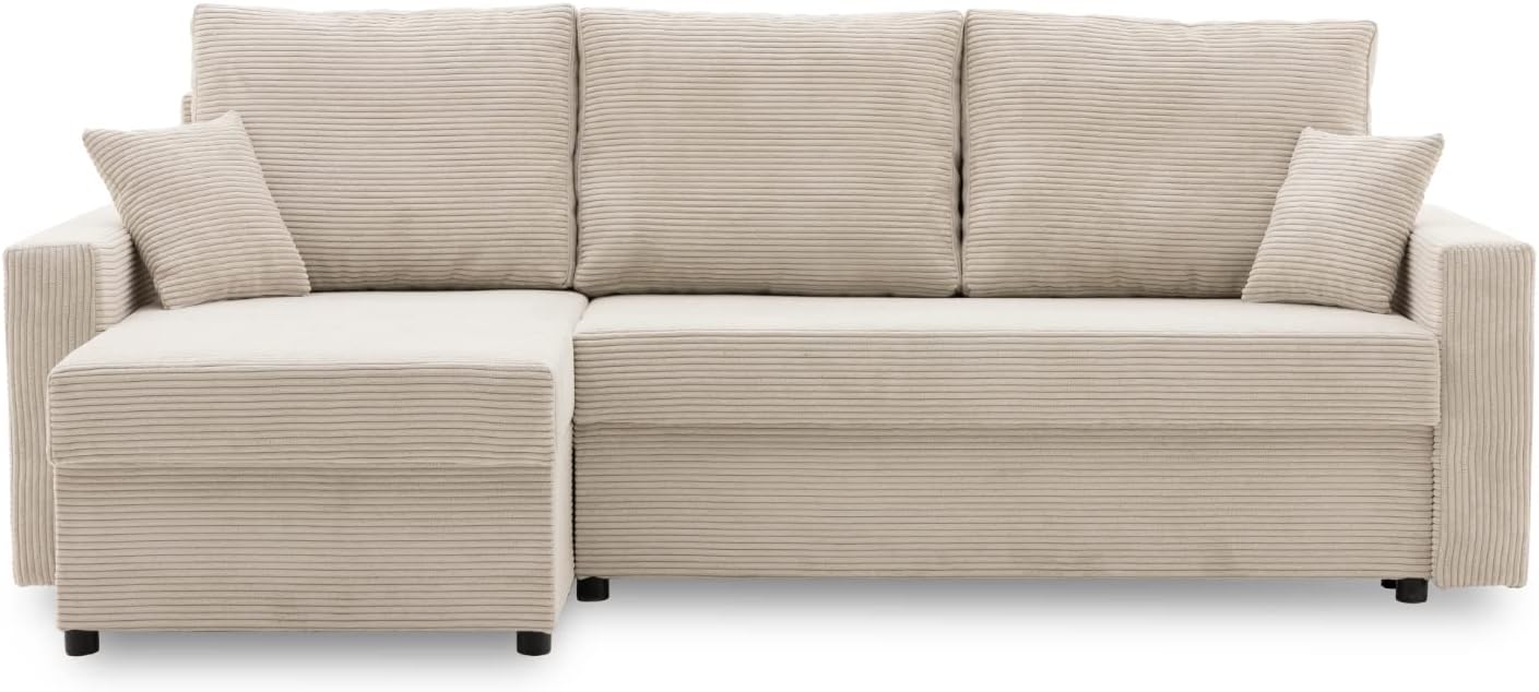 Ecksofa Aikido I 233x90 - mit schlaffunktion - Farben zur Auswahl - modernen Eckcouch - mit Bettkasten - Moderner Cordstoff - Stoff POSO (POSO 100)