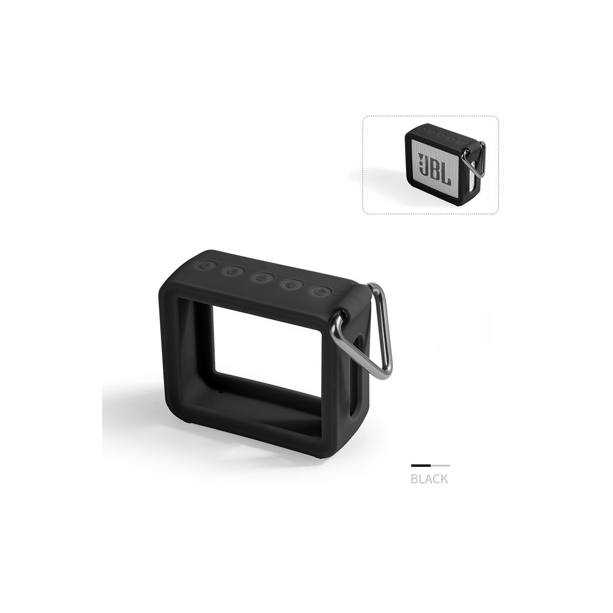 Silikonbeskyttelsesveske med metallkarabiner for JBL GO2 Sort