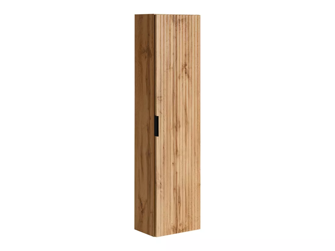 Meuble de salle de bain strié avec vasque à encastrer et colonne - Coloris naturel clair - 60 cm - ZEVARA