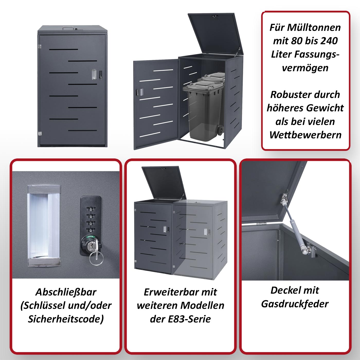 XL 1er-/2er-Mülltonnenverkleidung MCW-E83, Mülltonnenbox, erweiterbar 116x71x98cm ~ Edelstahl 35kg
