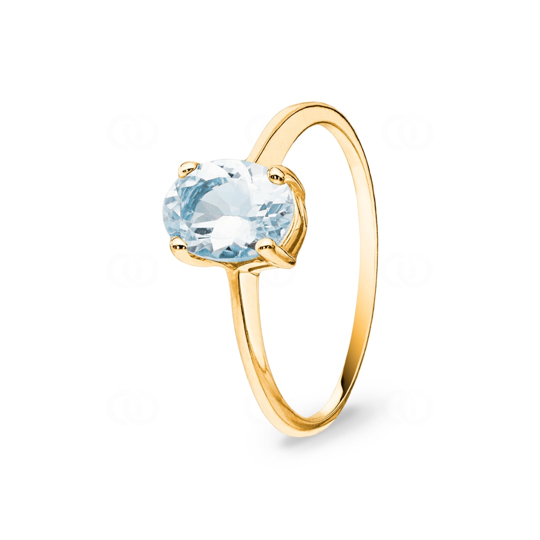 Damenring 750/18 K Gelbgold mit Aquamarin oval