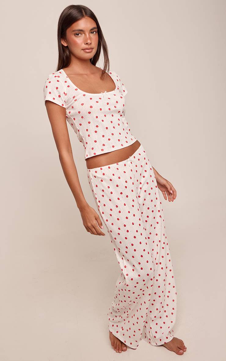Blanc Pantalon De Pyjama Pointelle À Motif Fraises