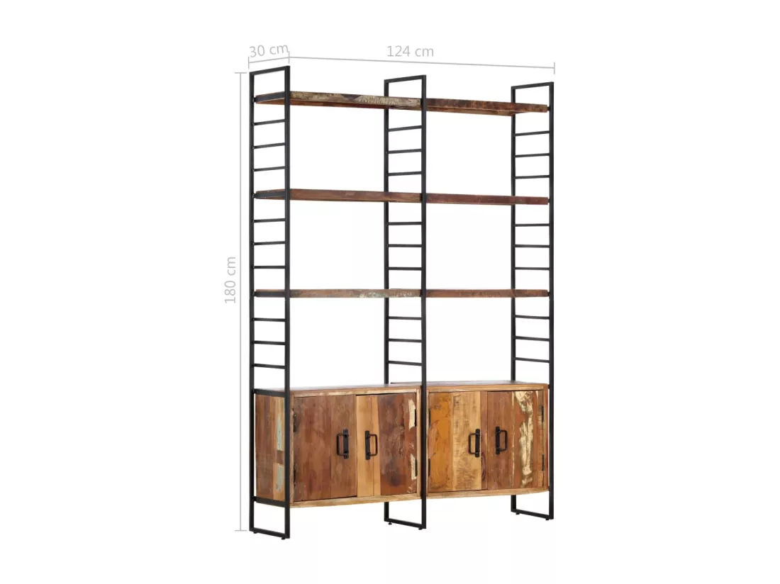 Bibliothèque 4 niveaux 124x30x180cm Bois solide de récupération