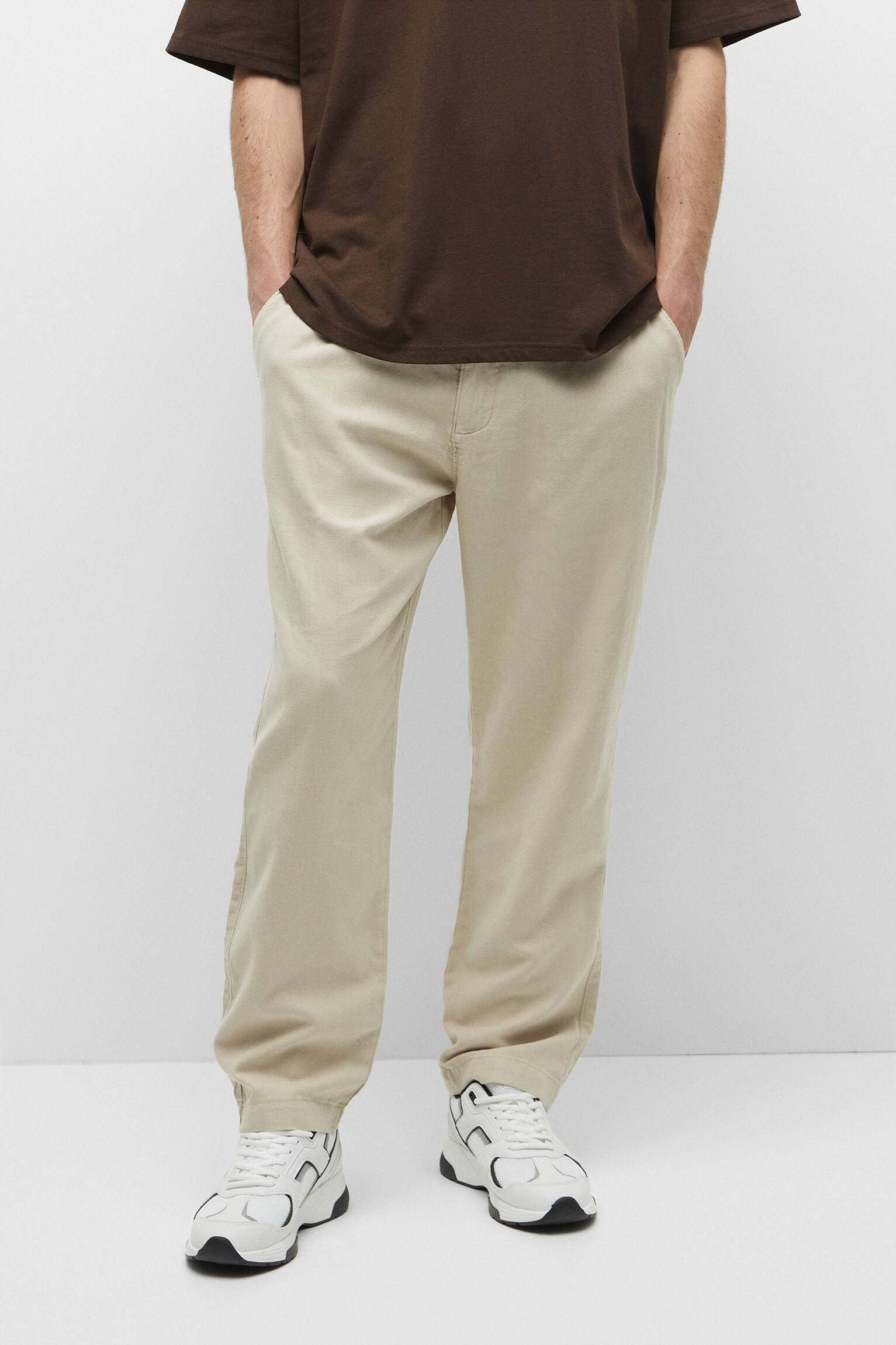 Calça chino básica de linho - bege
