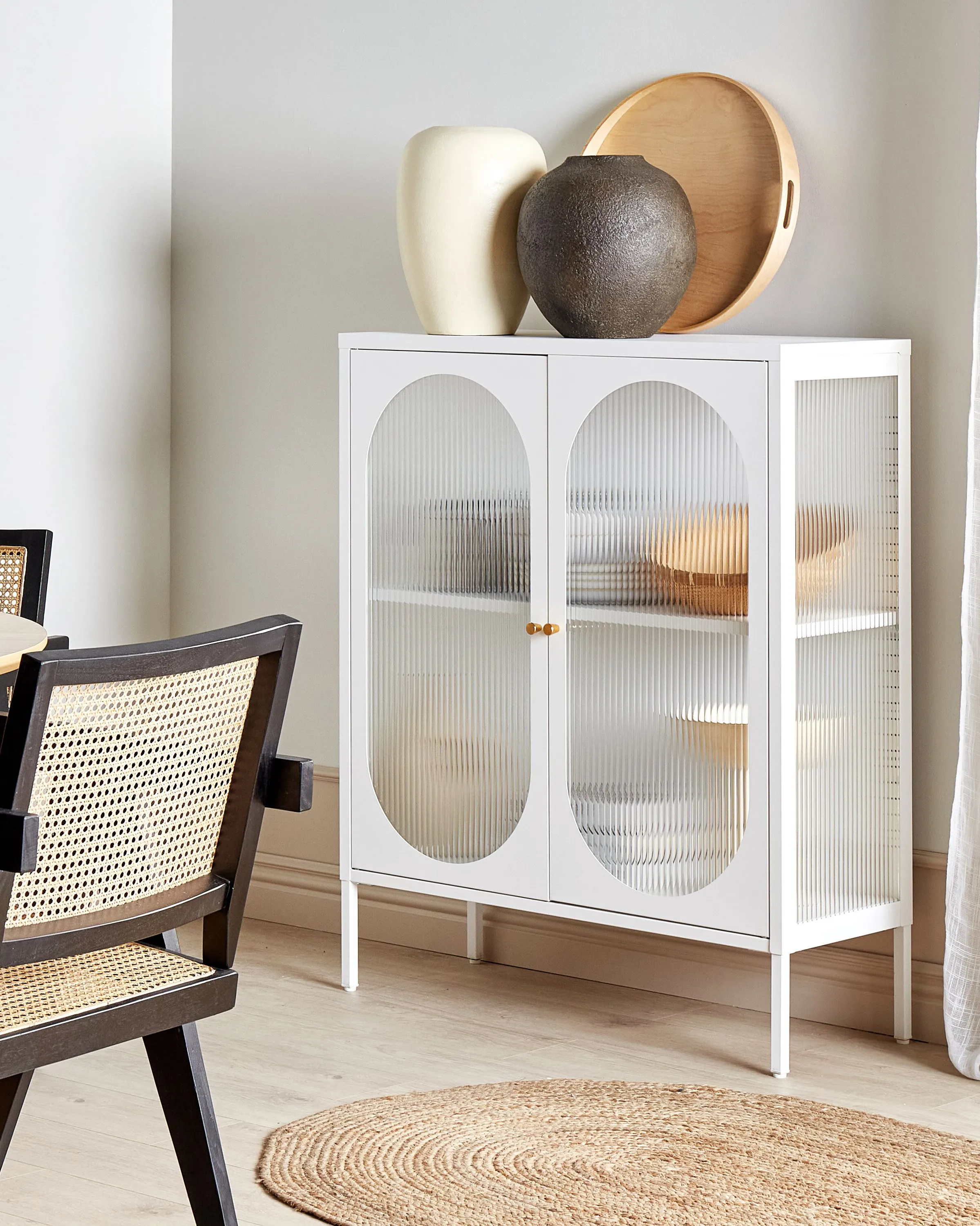 Dressoir met glazen deuren SARRE Metaal 90 cm Wit