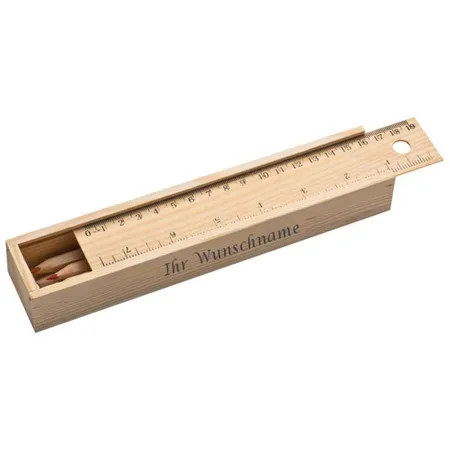 Macma Holzbox mit 24 Buntstifte, Deckelmit Lineal, 3 Stück