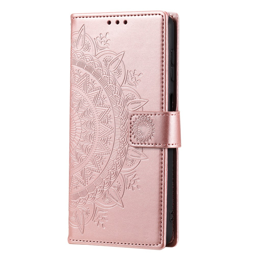 Samsung Galaxy S24  Plus Leder Tasche Wallet - Mandala Flowers Imprint - Roségold