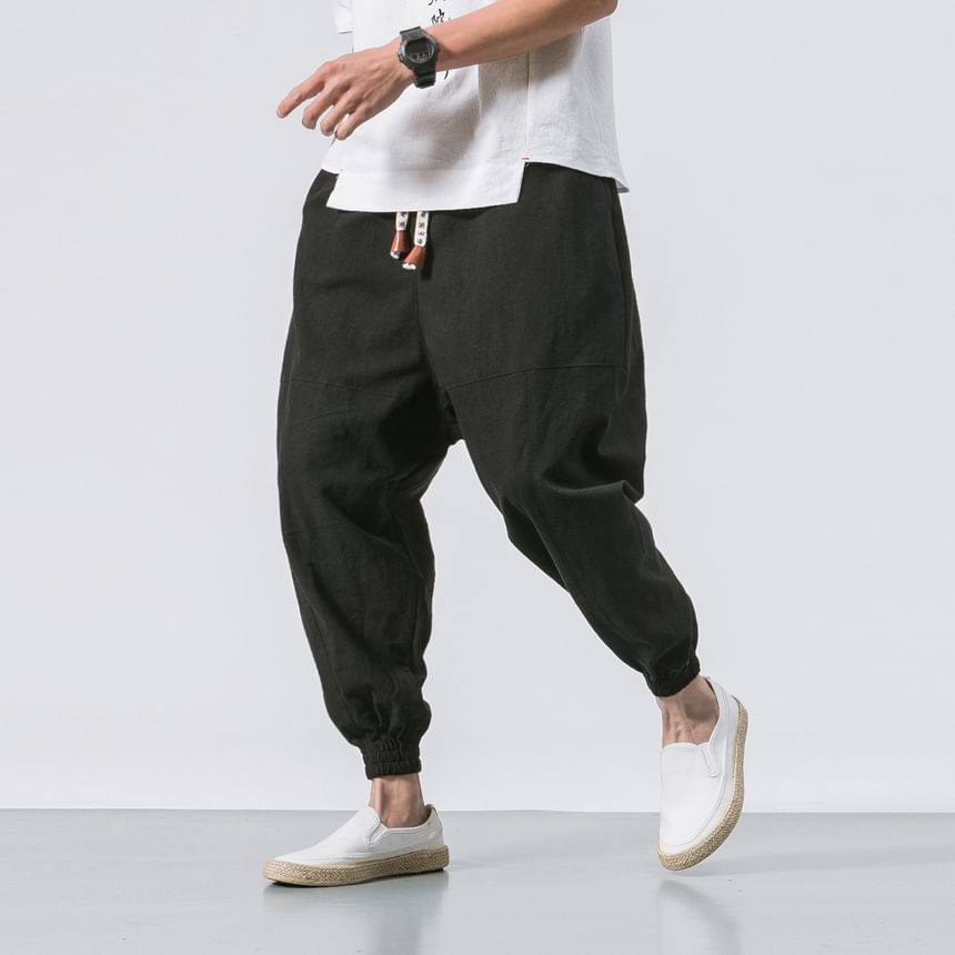 FORSETI - Effen cropped baggy broek met trekkoordtaille