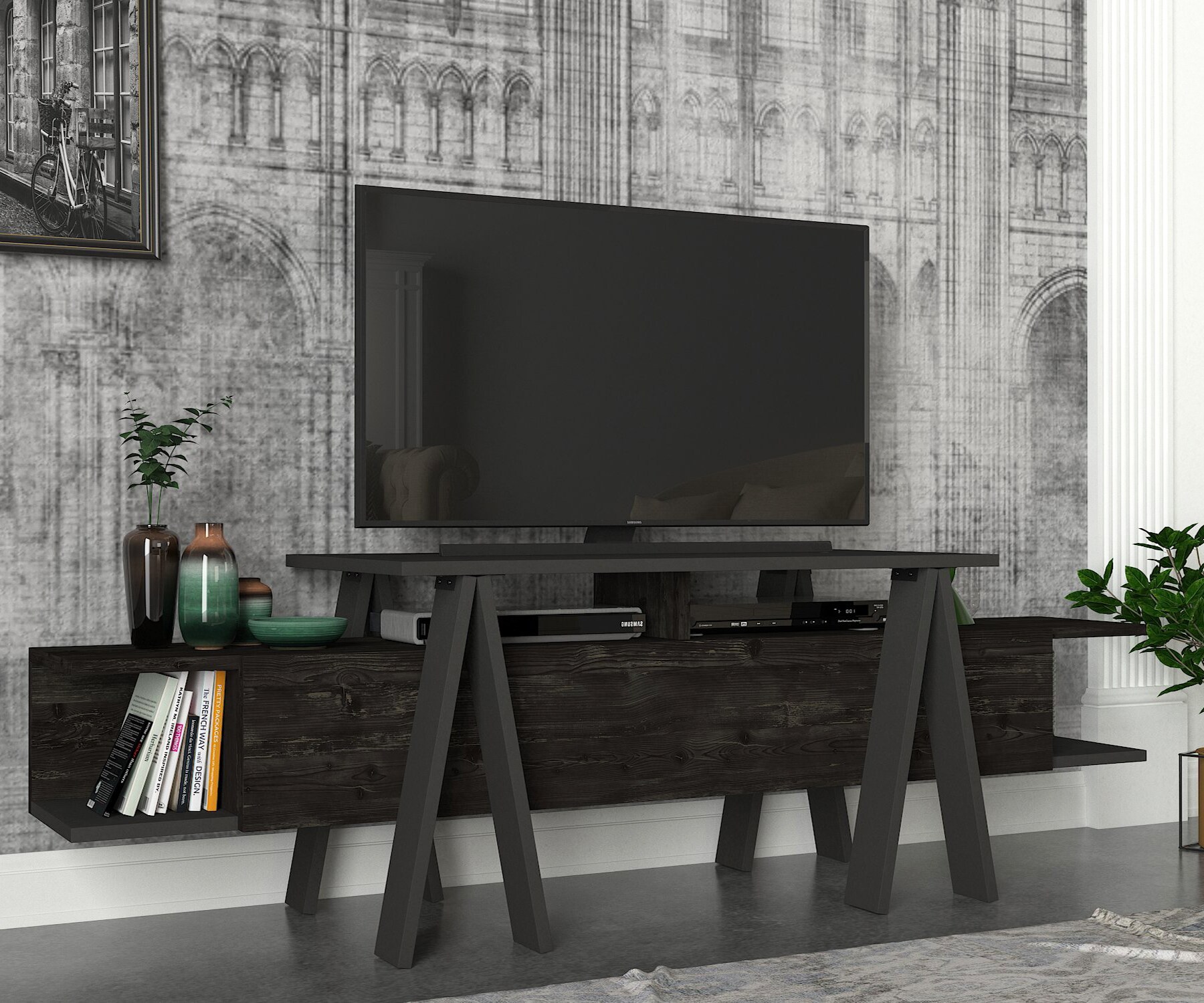 TV Lowboard Aspero Rebab Braun Dunkelgrau Anthrazit