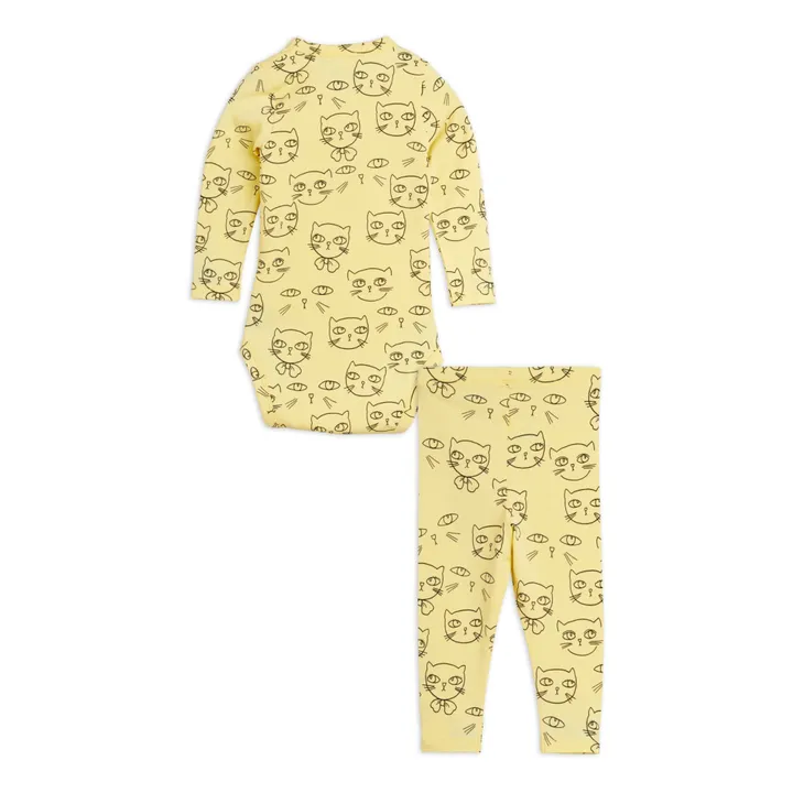 Mini Rodini Lot Body et Legging Cathlete Coton Bio | Jaune pâle