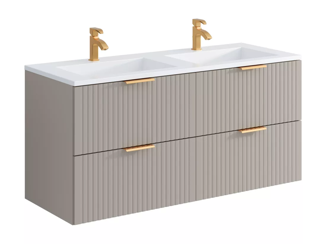 Meuble de salle de bain suspendu strié avec vasque à encastrer - Beige - 120 cm - ZEVARA