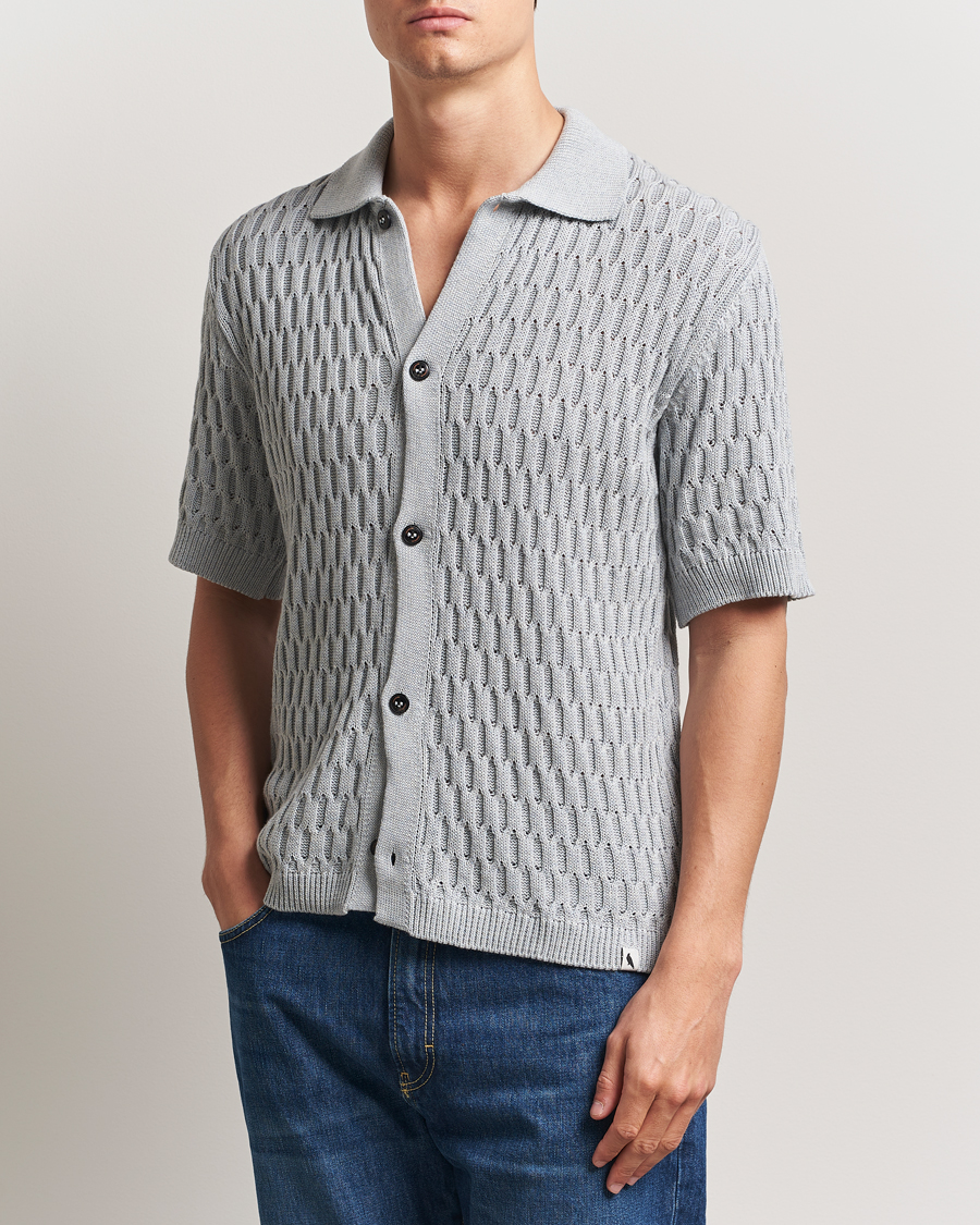 Peregrine Cove Knitted Short Sleeve Shirt Washed Denim