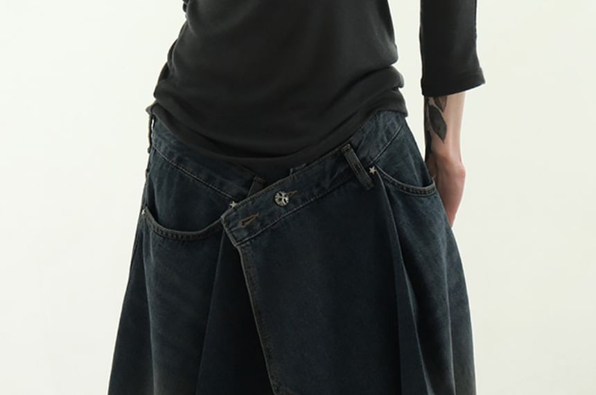 SeoulPop - Unisex gerafelde denim schortrok