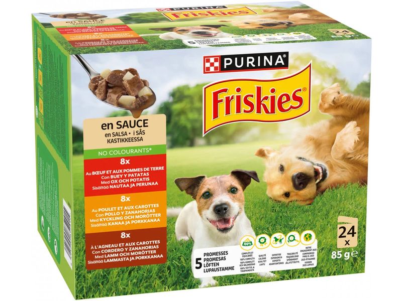 Purina Friskies Nassfutter Adult mit Rind, Huhn, Lamm in Sa Ausgewogenes Nassfutter für erwachsene Hunde