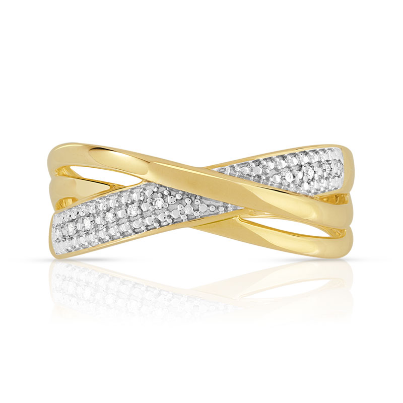 Bague or 375 2 tons entrelacée diamants