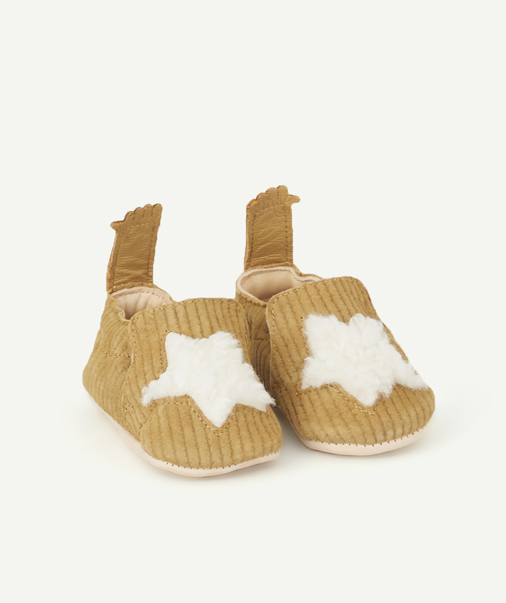 EASY PEASYCHAUSSONS CÔTELÉS EN CUIR CAMEL AVEC ÉTOILES