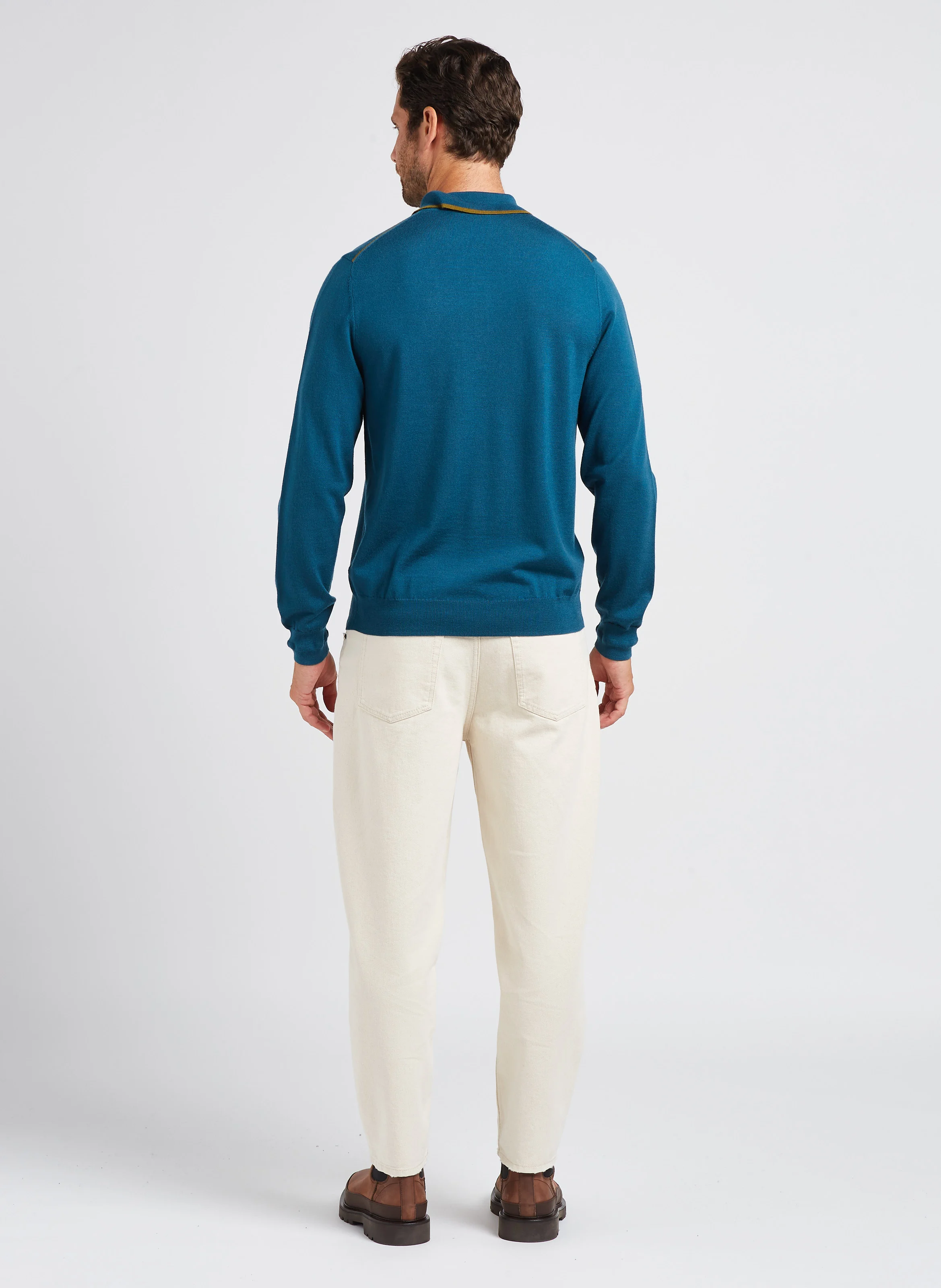 Pull col polo en laine| Bleu