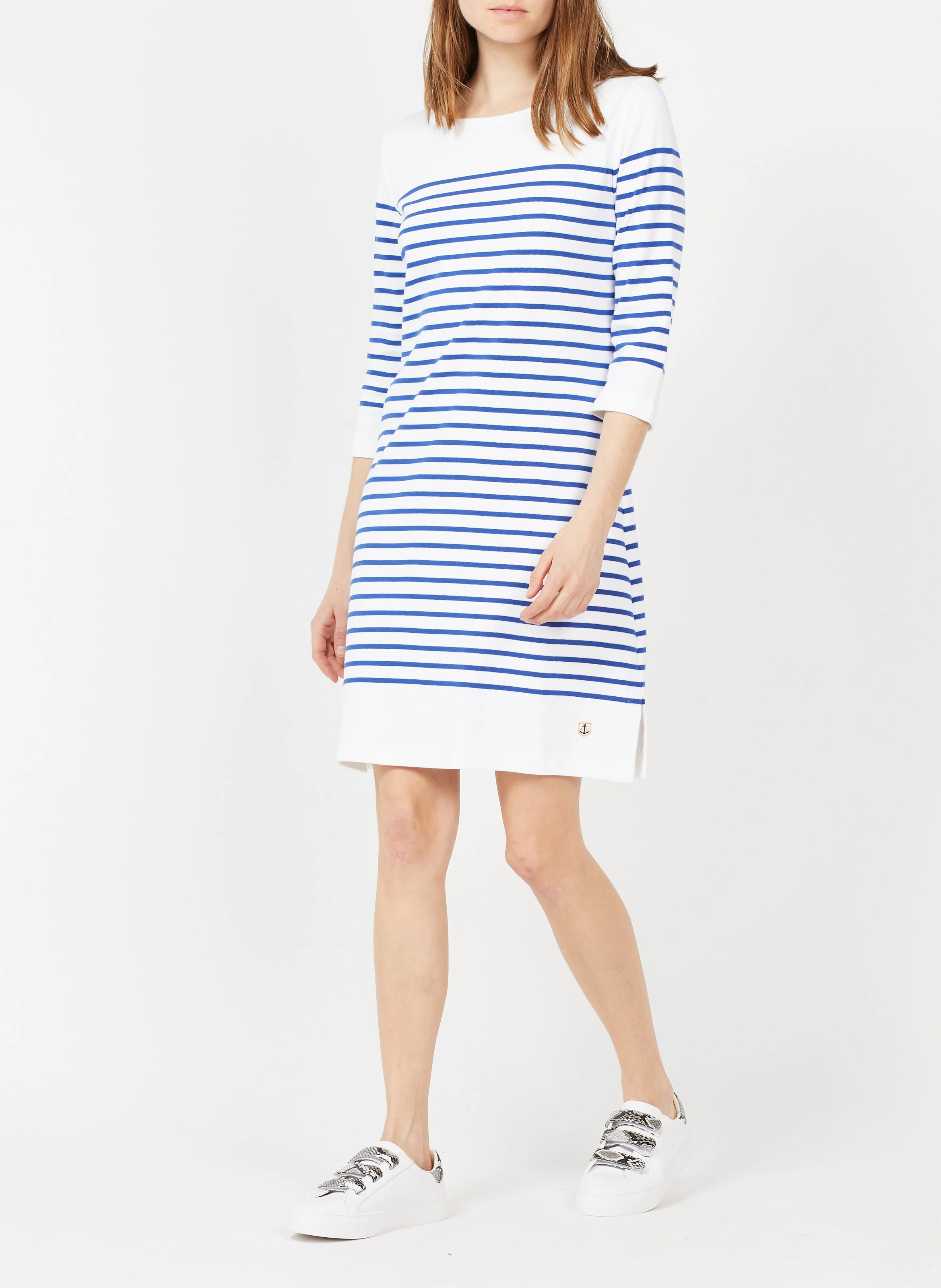 Robe col rond en coton rayé | Blanc