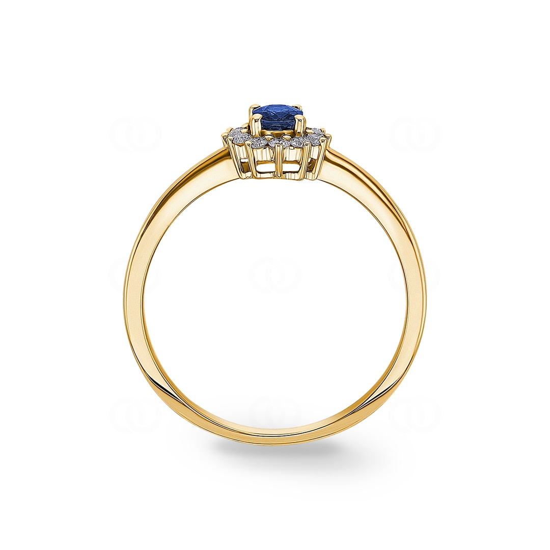 Saphirring 750/18 K Gelbgold mit Diamanten 0.15 ct H/si
