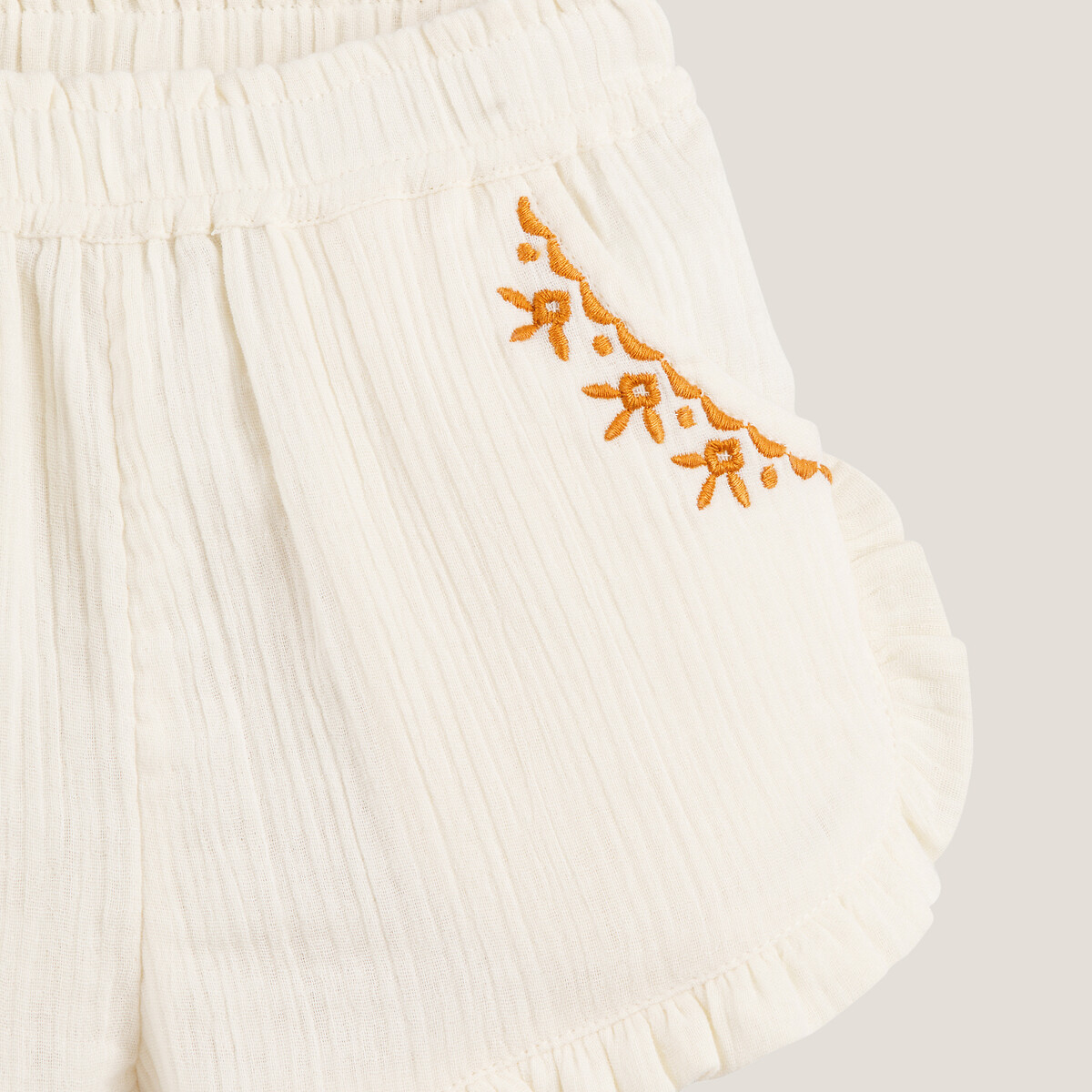 COLEÇÕES LA REDOUTE<br>Shorts bordados com babado em tecido duplo tetra