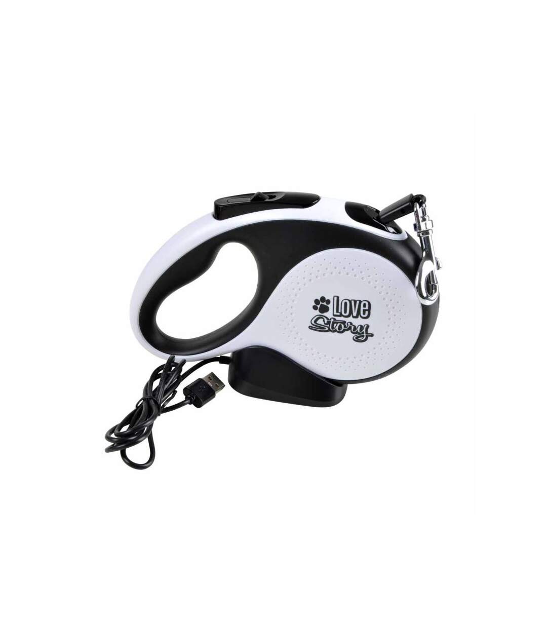 Paris Prix - Laisse Rétractable Chien lumière Led 19cm Noir