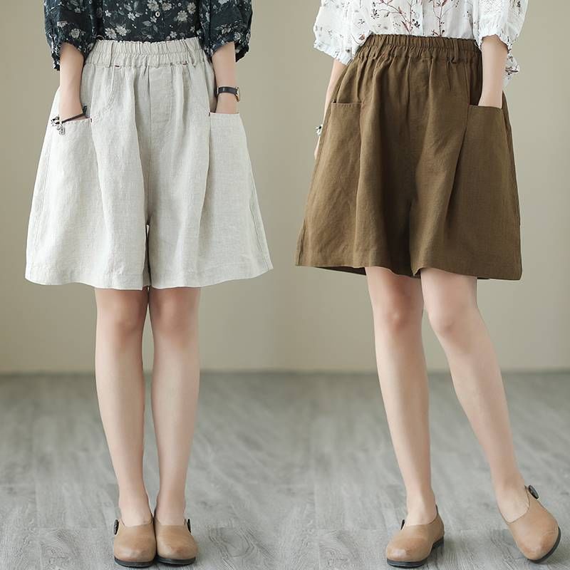 Lewwe - Elastische taille, effen, wijde pijpen shorts