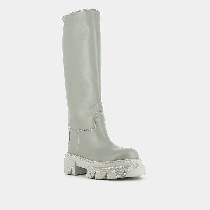 Bottes à semelles crantées  en cuir gris