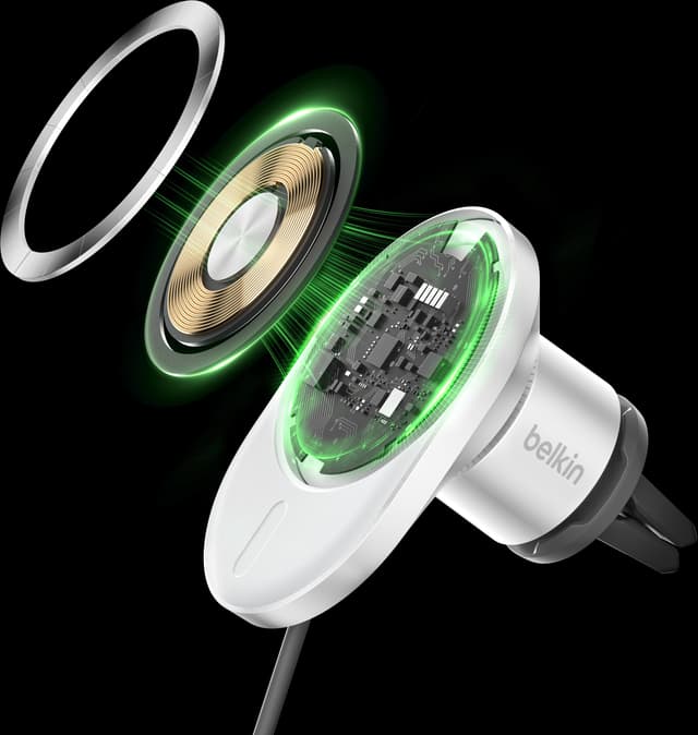 Belkin BoostCharge Pro Qi2 15W magnetisk biloplader (hvid)