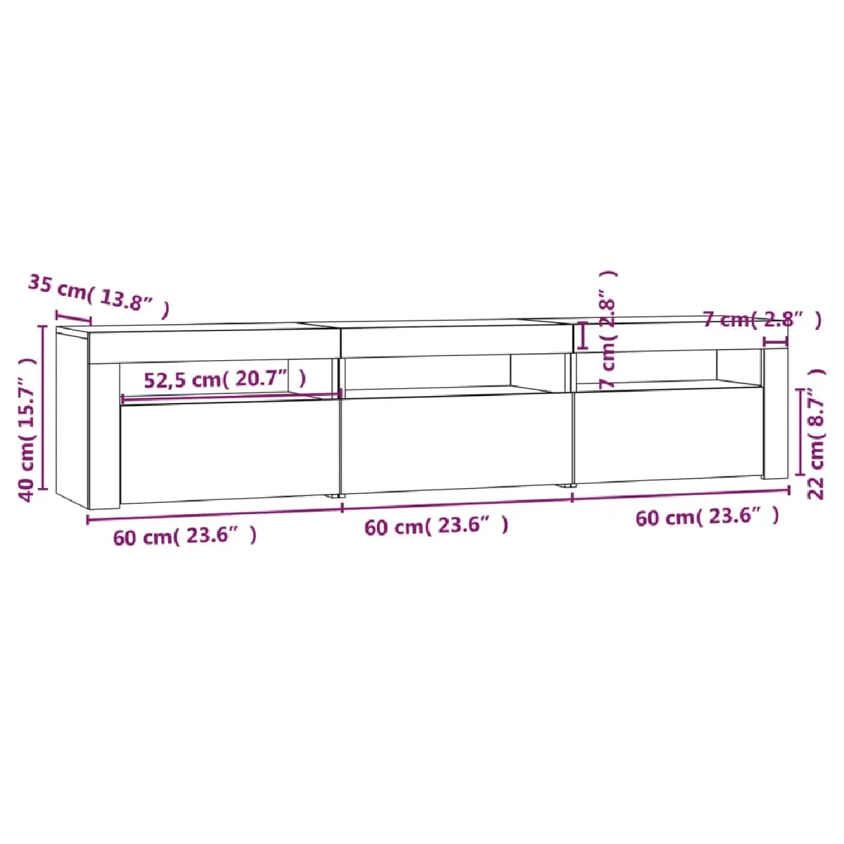 vidaXL Meuble TV LED Chêne Sonoma 180 cm