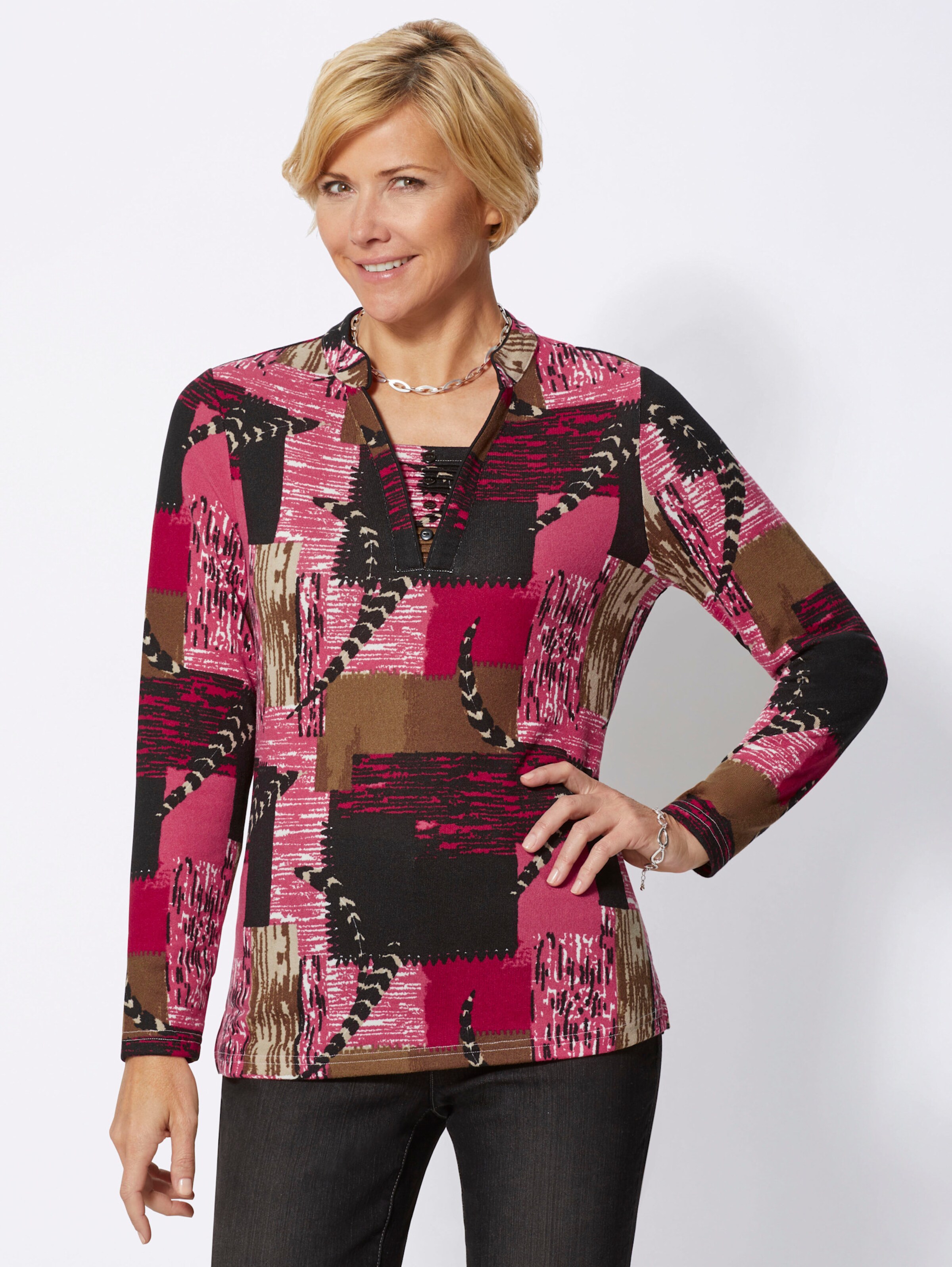 2-in-1-Shirt in rot-schwarz-bedruckt