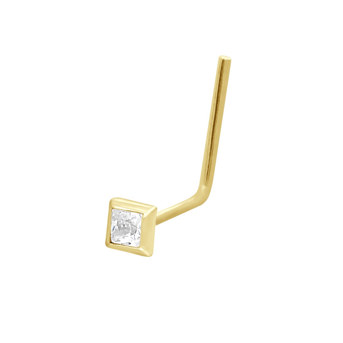 Piercing de nez en Or Jaune serti D' un oxyde de Zironium Blanc carré - Sertis Clos - Anallergique