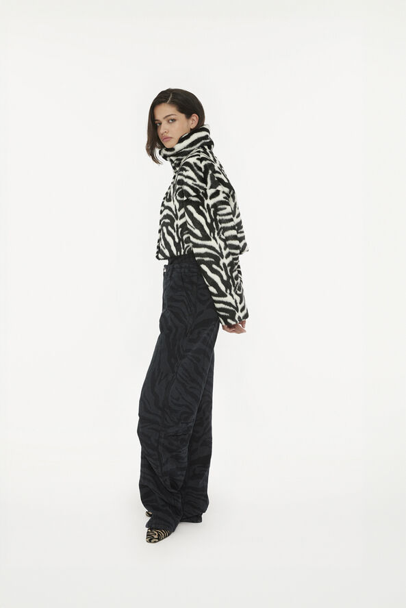 ROTATE Birger Christensen FAUX FUR CROP JACKET Zebra upscale aop