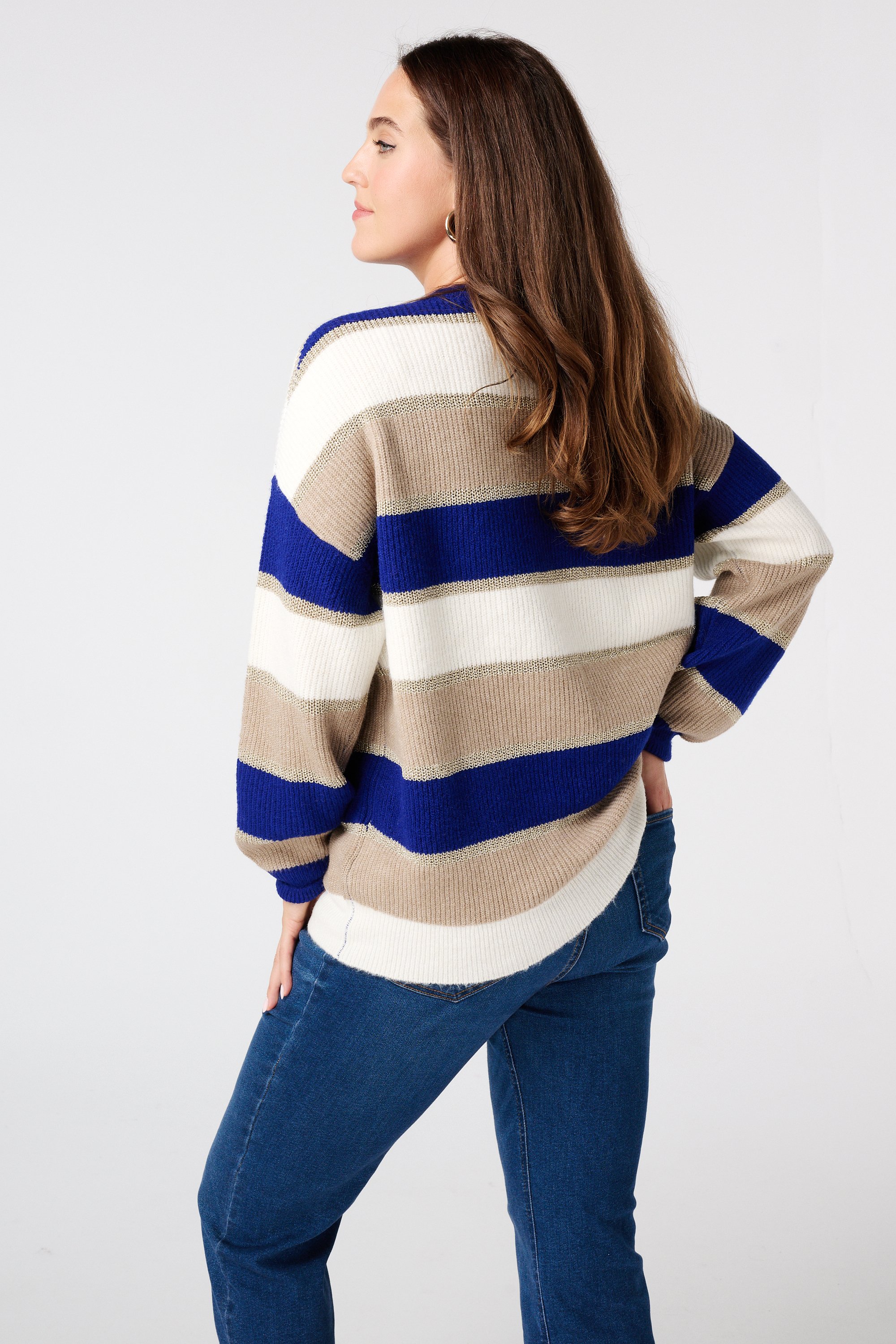 Gestreepte trui met lurex Multi Kobalt blauw