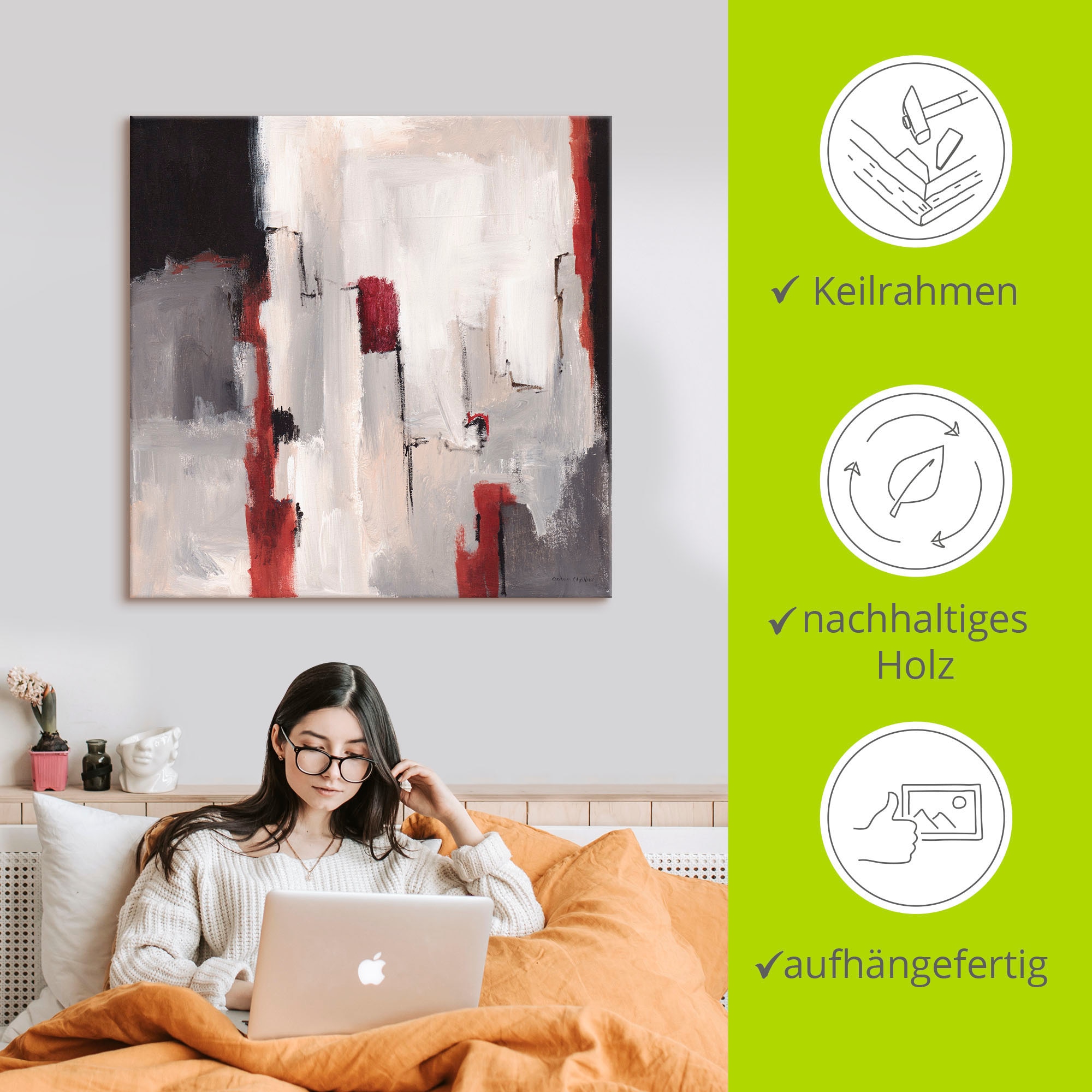 Artland Leinwandbild »Rot an Grau II« Gegenstandslos 1 Stk. tlg. als Leinwandbild, Poster in verschied. Grössen