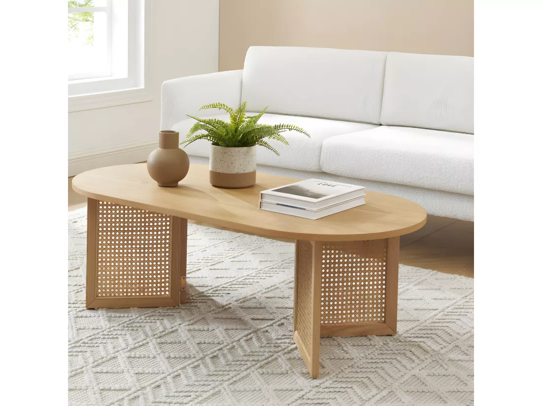 Bombong - Table basse en bois et cannage L120cm - Bois clair