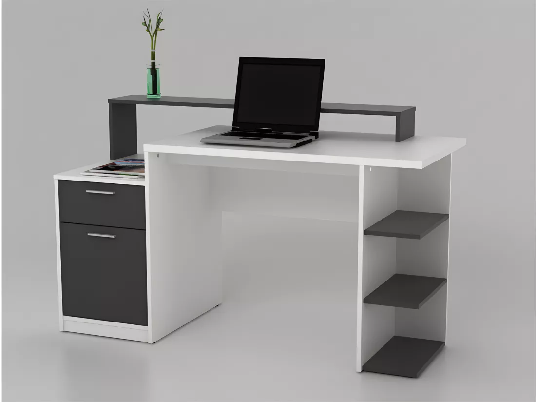Bureau avec rangements ZACHARIE - Blanc et gris