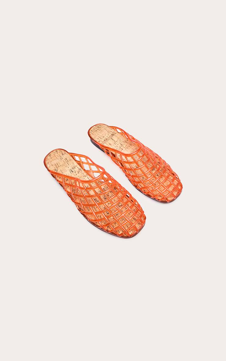 Orange Mules À Semelle Liège Effet Gelée