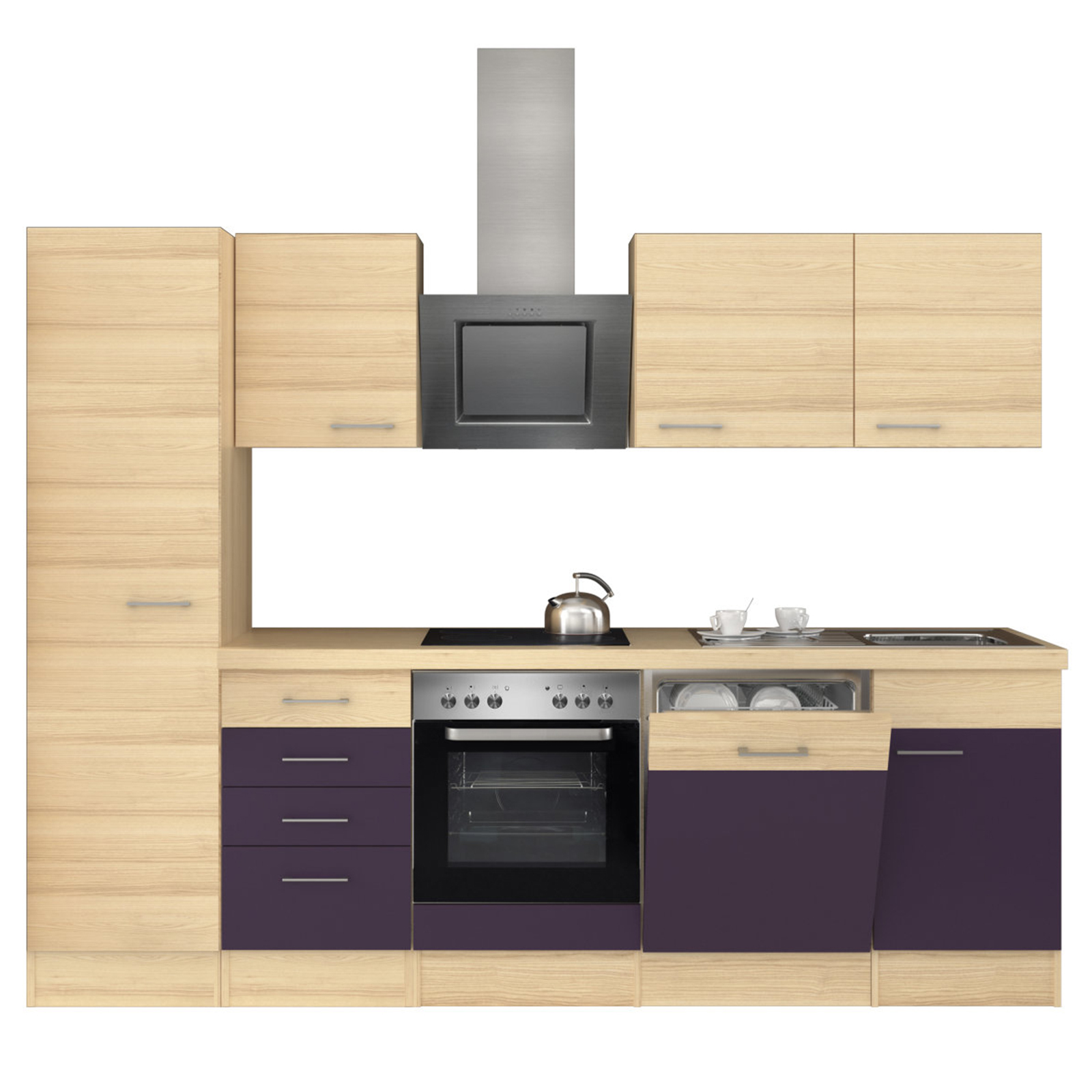 Küchenblock FOCUS - Akazie-Aubergine - mit E-Geräten - 270 cm