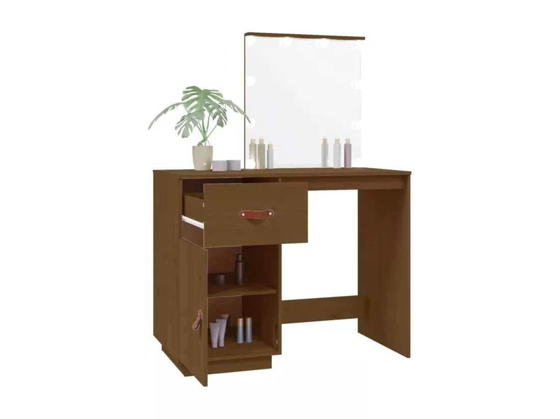 Coiffeuse avec LED Marron miel 95x50x133,5cm Bois de pin massif