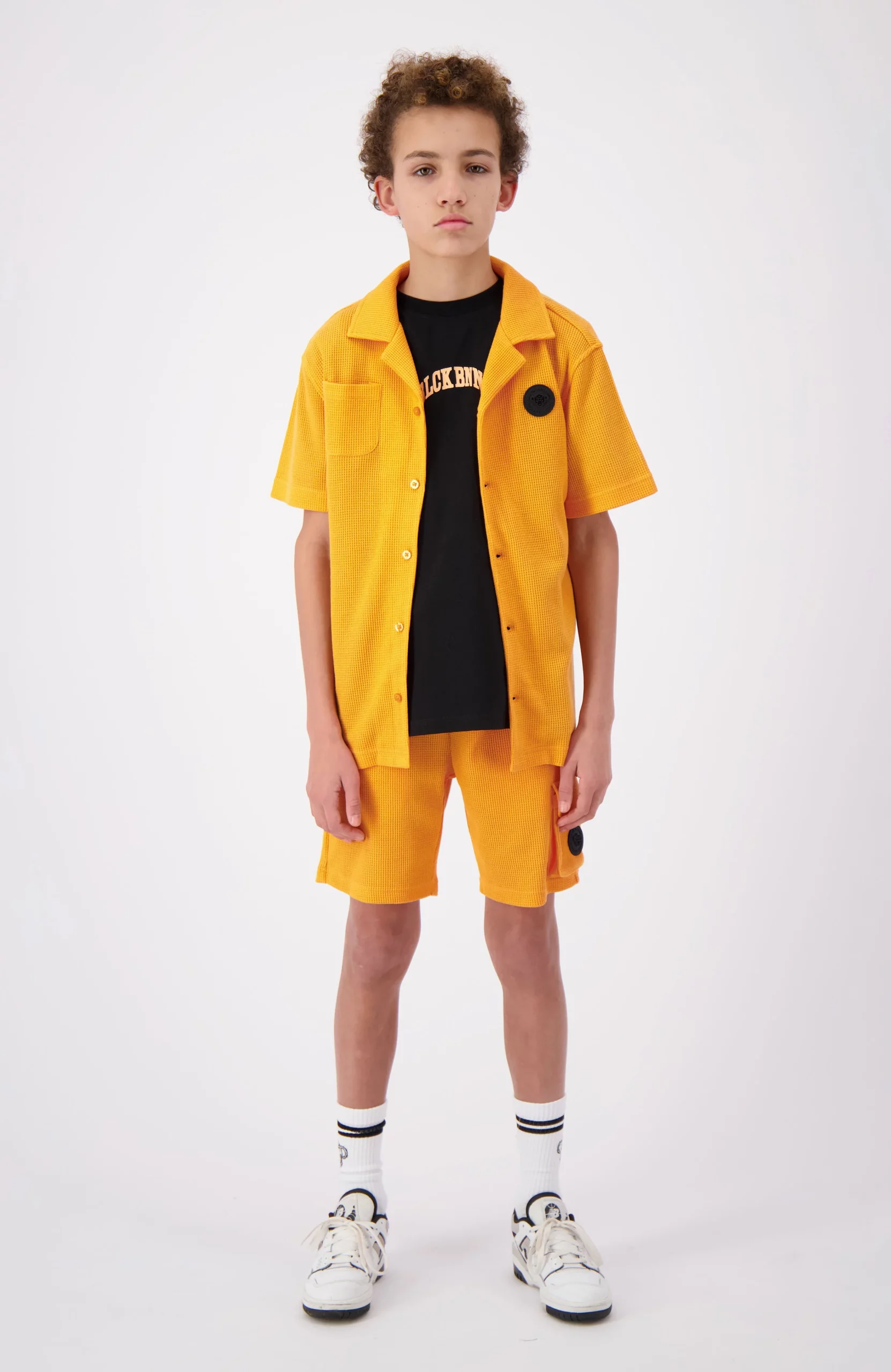 Black Bananas Waffle Shirt Kids Oranje