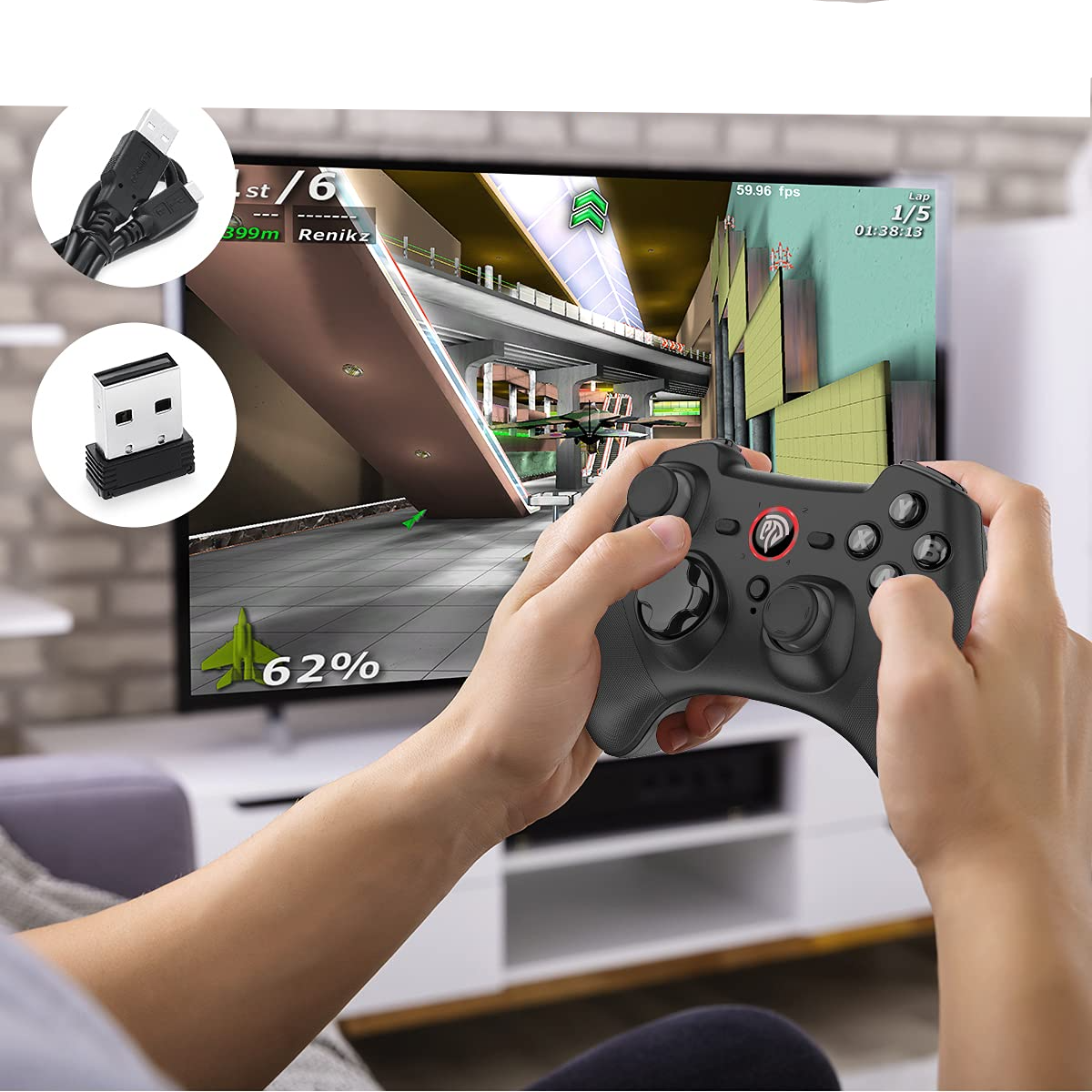 Kabelloser 2.4GHz Wireless Grip Game Controller für Sony PlayStation PS3 / PC / Android  (ESM-9101) - Schwarz