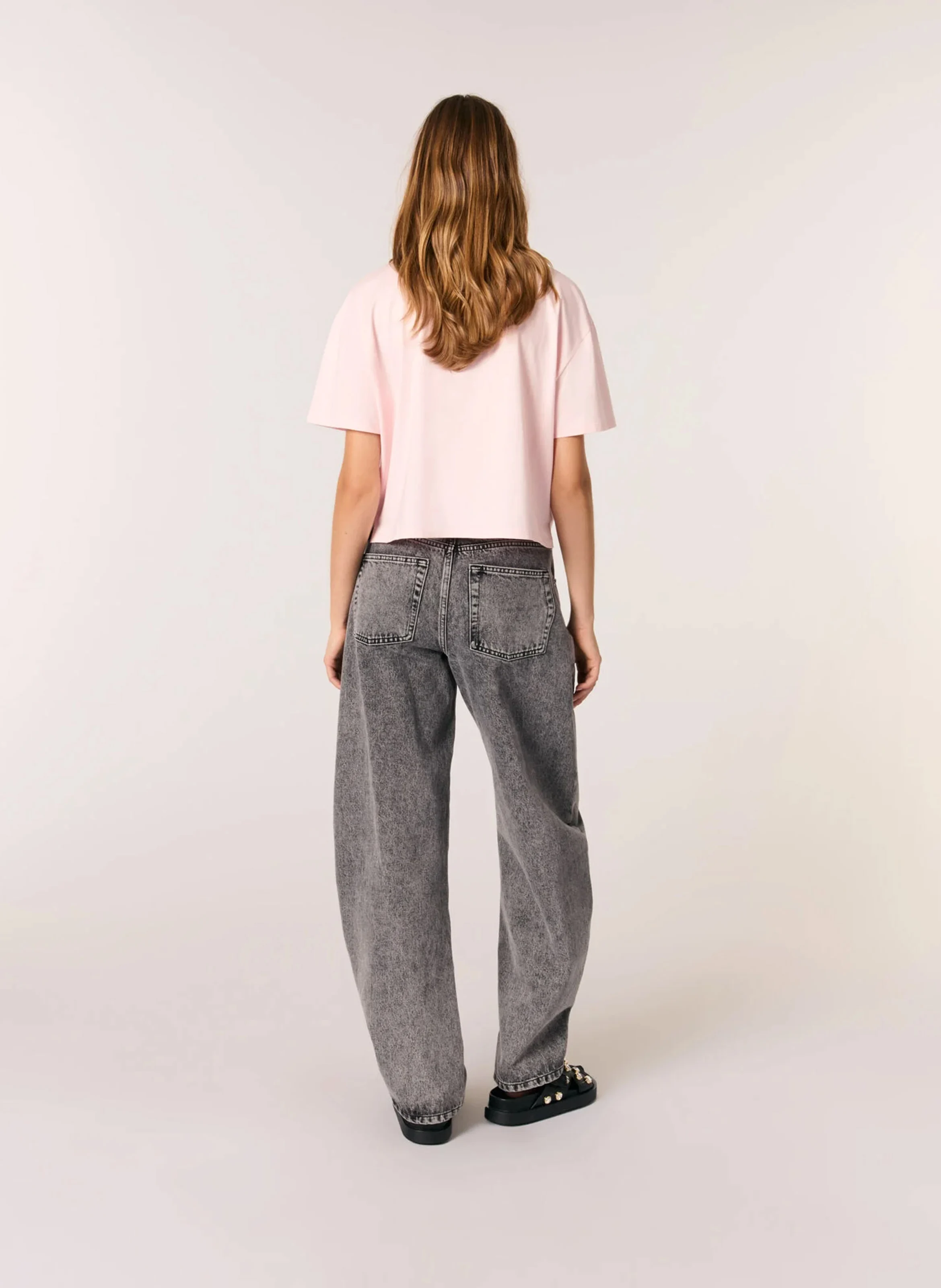 Tee-shirt court à détails strass en coton | Rose