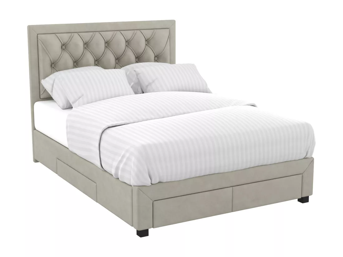 Lit avec tiroirs 160 x 200 cm - Tissu velours - Beige - LEOPOLD