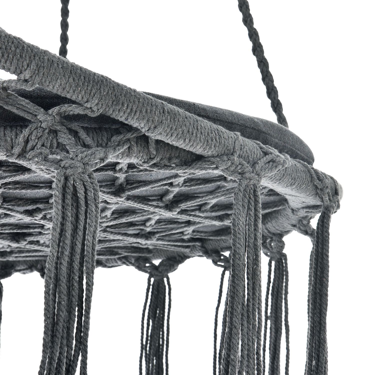 Juskys Hängesessel Cadras anthrazit - 60 cm breites Kissen –Indoor Hängekorb 120 kg Belastbarkeit