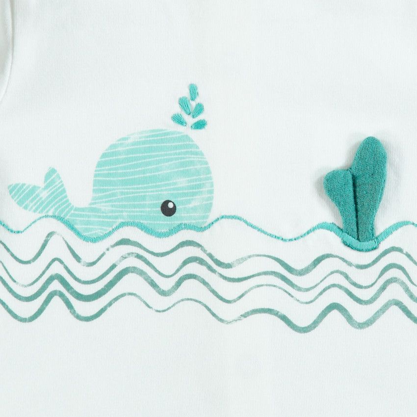 Ensemble avec t-shirt print baleine et short en gaze de coton - Ecru