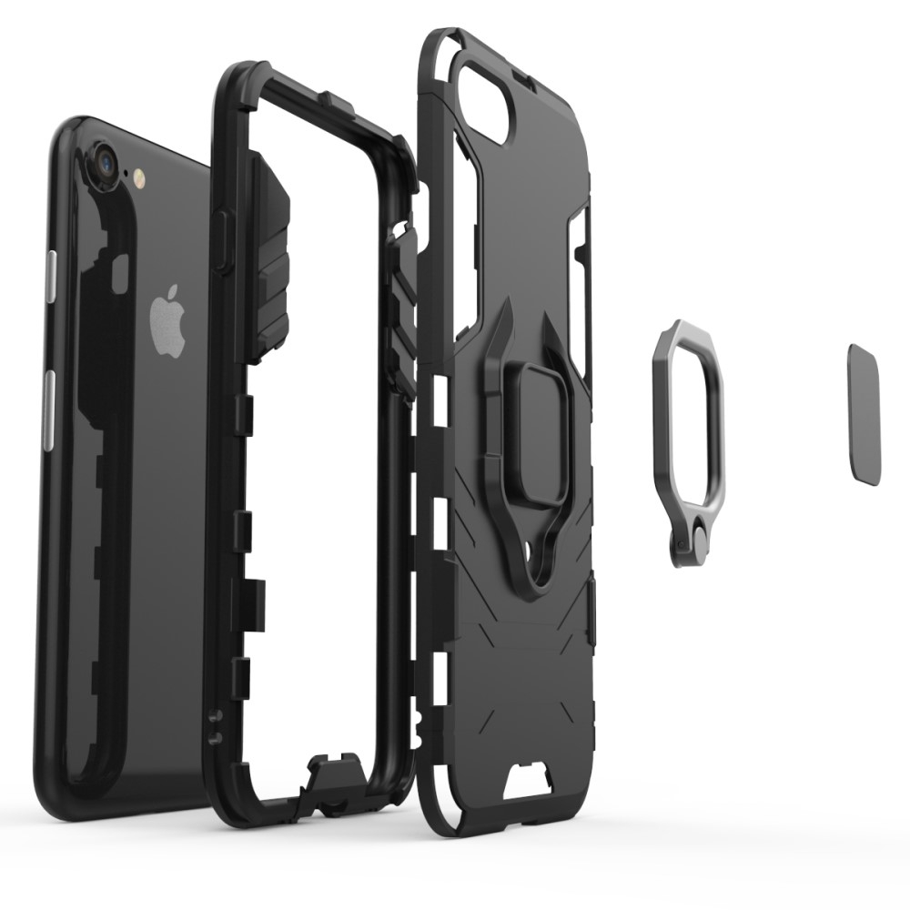 iPhone SE (2022/2020) / 8 / 7 / 6S Hybrid Outdoor Hardcase Hülle   Magnetischer Kickstand Haltering - Schwarz