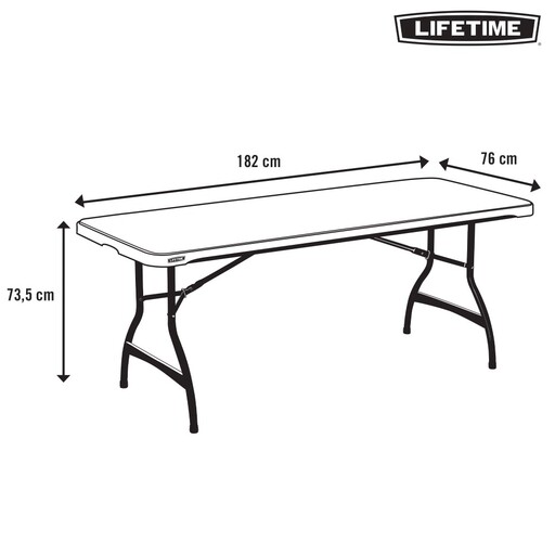 Mesa retangular com pés dobráveis, efeito granito branco, Lifetime, 182 x 76 x 73,5 cm