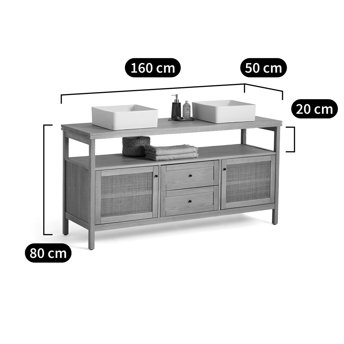 LA REDOUTE INTERIEURS<br>Móvel lavatório duplo L160 cm, Gabin