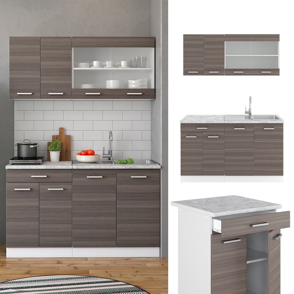 VICCO Küchenzeile SINGLE Einbauküche 140 cm Küche Edelgrau Anthrazit R-LINE