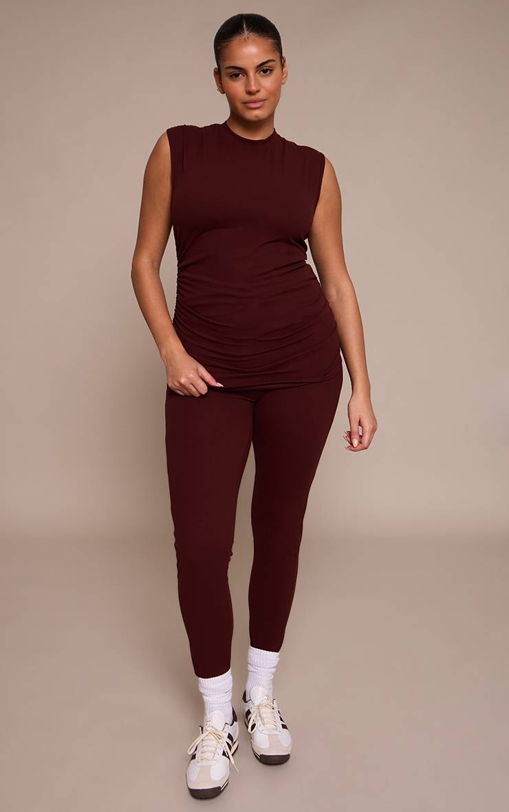 Chocolat Haut Col Montant Froncé Sculpt Grande Taille